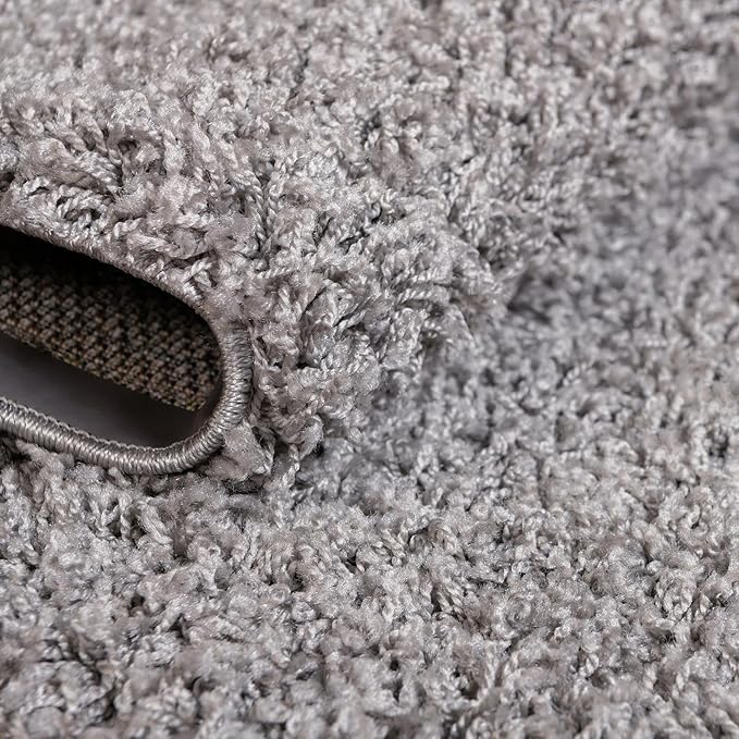 Unique Loom Solid Shag Collection Area Rug (5' 1" Square, Cloud Gray)