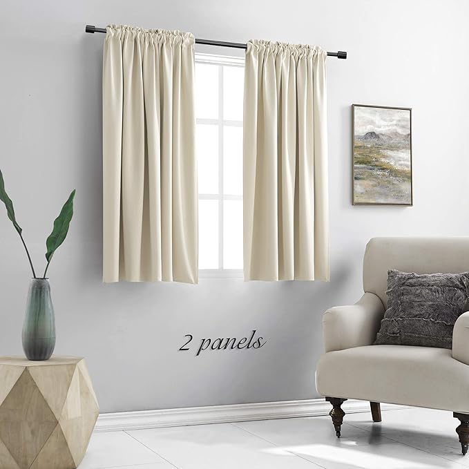 DONREN 54 Inch Length Beige Curtains for Kitchen - Room Darkening Small Window Treatment Curtain Drapes,Set of 2 Panels