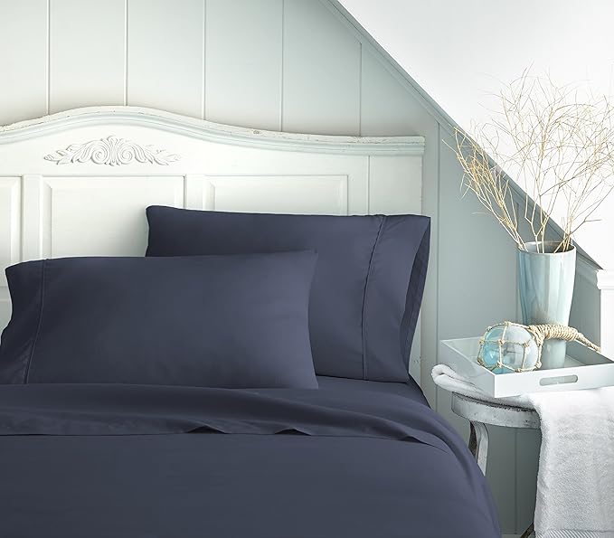 Linen Market Brushed Microfiber Queen Sheet Set 4 Piece – Oeko-TEX Certified Ultra Soft & Wrinkle-Free - 16" Deep Pocket Sheets - Easy Care Queen Size - Navy