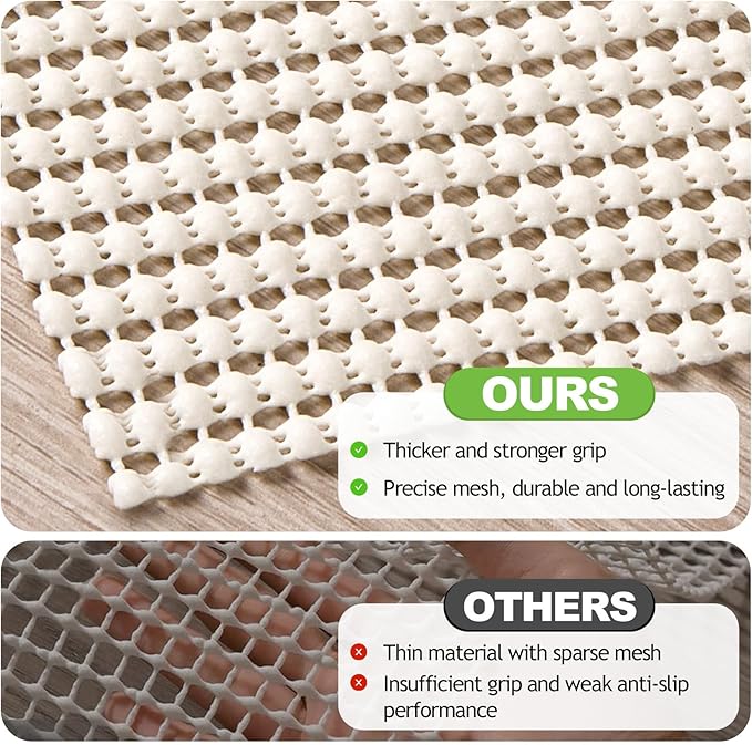 Songrey Non-Slip Rug Pad 2x10 FT, Extra Thick Carpet Pads for Hard Surfaces, Prevents Sliding and Secures Rugs, Provides Floor Protection with Comfort Cushioning