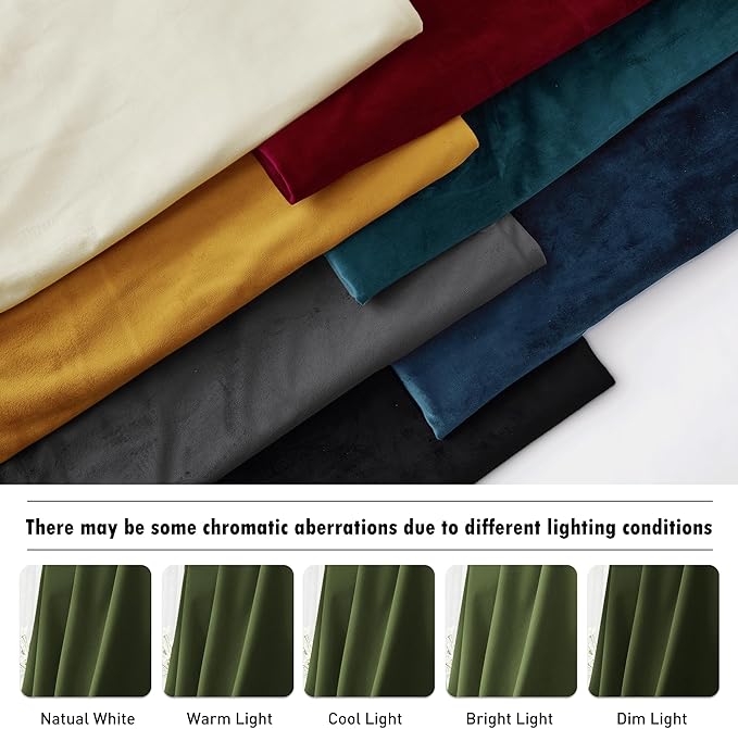 RYB HOME Velvet Curtains 72 inches Length, Back Tab & Rod Pocket Soft Fabric Curtains & Drapes for Home Office Attic Cafe Basement, Olive Green, W 52 x L 72, 2 Panels Set