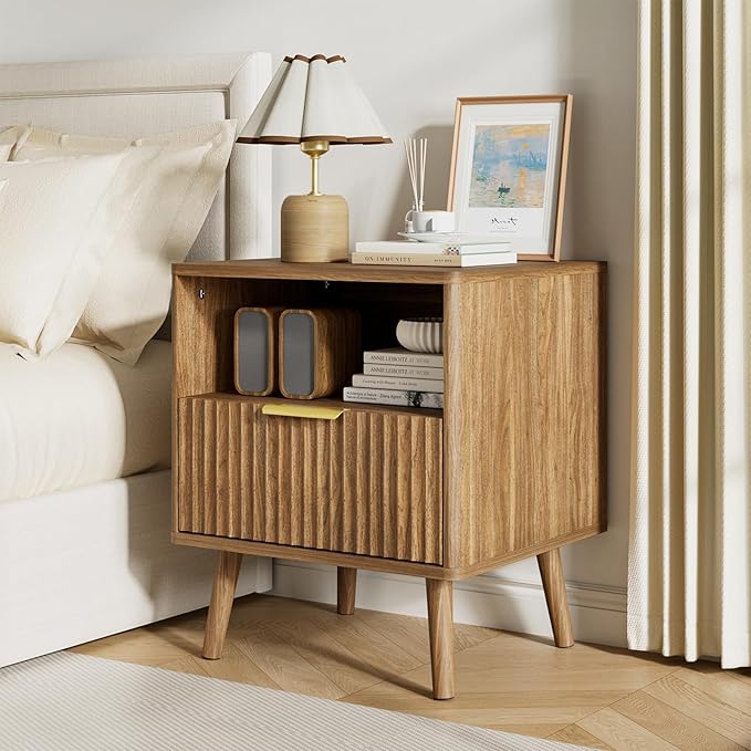 LYNSOM Fluted Dresser and Nightstand Sets 3 Piece, 8-Drawers Dresser and 1-Drawer Nightstands Set of 2, Wood Bedroom Furniture Set for Home, Bedroom, Hallway, Walnut