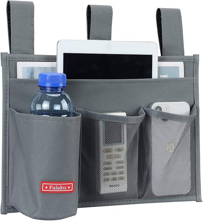 Falaku Hanging Bedside Caddy,Bedside Organizer Caddy for Bed Rails(Classic 4 Pockets-Grey)