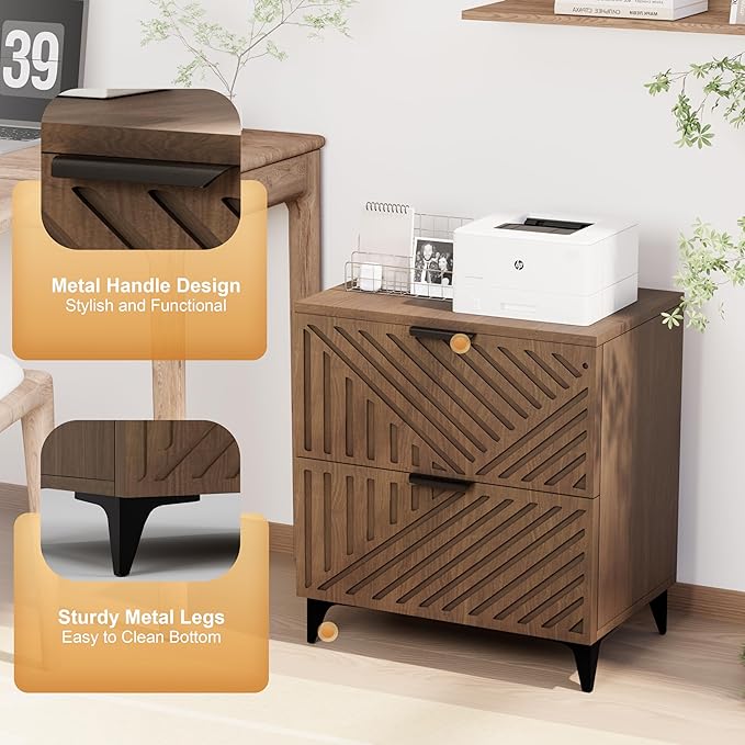 Royal Windsor Small Fluted Nightstand Set of 2 with 2 Drawers, Side End Table, Small Accent Storage Cabinet,Modern Night Stand Bedside Table for Bedroom Full Size Bed, Brown