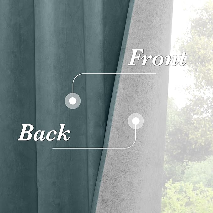 RYB HOME 100% Blackout Blue Velvet Curtains 90 inches Long, Back Tab Thermal Insulated Noise Reducing Curtains & Drapes for Living Room Kids Bedroom, Stone Blue, 52W x 90L, Set of 2 Panels