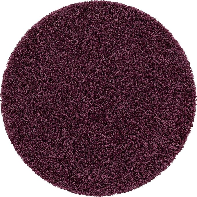 Unique Loom Solid Shag Collection Area Rug (3' 3" Round, Eggplant Purple)