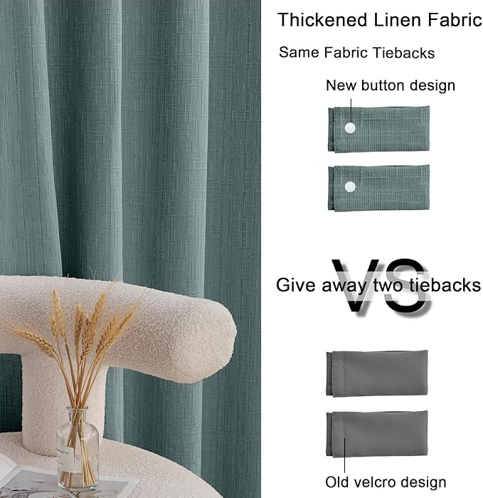 Jacquard Linen Curtains 72 inch Length 2 Panels Thick Faux Linen Blended Window Drapes Burlap Textured Curtains with Grommet for Living Room Bedroom Farmhouse (52x72 Lake Blue) Natural