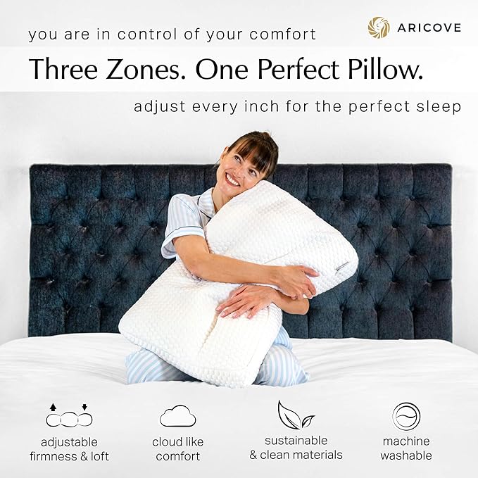 Aricove Bed Pillow for Sleeping, Side Sleeper Pillow for Adults, King Size, Adjustable Firm Memory Foam & Soft Microfiber Fill, Neck and Shoulder Support
