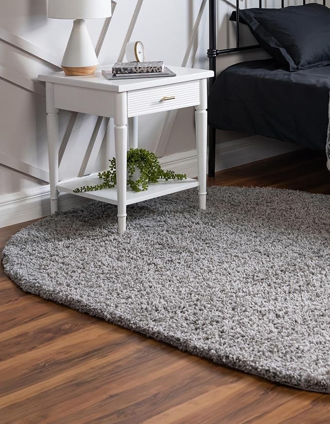 Unique Loom Solid Shag Collection Area Rug (3' 3" x 5' 3" Oval, Cloud Gray)