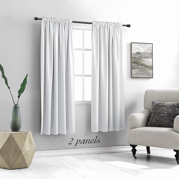 DONREN Greyish White Room Darkening Window Curtain Panels - Off White Thermal Insulated Rod Pocket Curtains for Bathroom (42 Width x 63 Length,2 Panels)