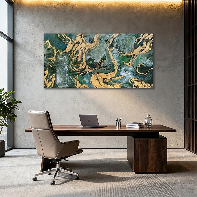 YETHEN WAL Emerald Green Abstract Wall Art Fluid Canvas Wall Decor Modern Art Prints for Living Room Bedroom Office 20x40 Inch