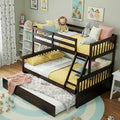 KOMFOTT Wood Twin Over Full Bunk Bed with Trundle, Bed Frame with Solid Pine Wood Frame, Space-Saving Bunk Bed with Ladder & Safety Guardrails, No Box Spring Needed
