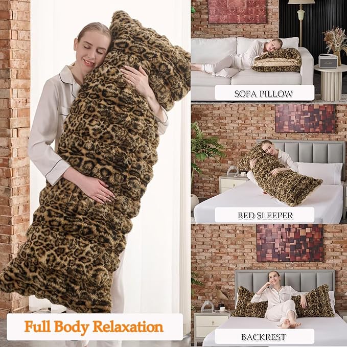 Full Body Pillow 20x54 Inch,Memory Foam Pregnancy Pillow for Side Sleepers,Orthopedic Back Support Maternity Pillow for Women (with Removable Cover)-Leopard Brown