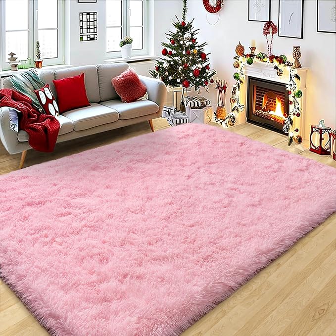 8x10 Area Rugs for Living Room, Large Pink Fluffy Rugs for Bedroom Girls Kids Room Dorm Home Decor, Soft Fuzzy Shaggy Shag Carpet Rug
