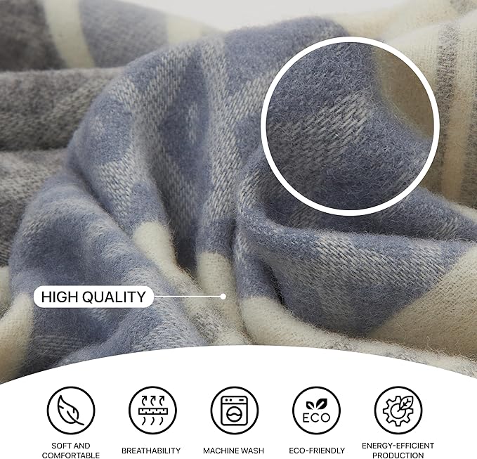| Wool Blanket/Throw | 100% New Zealand Wool | Perfect for Home and Outdoors | Virgin Wool Throw with Fringes 75"x87" (190 x 220 cm)