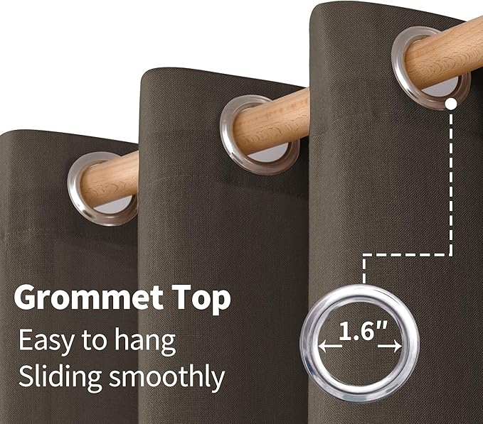 YoungsTex Brown Linen Semi Sheer Curtains 48 Inches Length, Light Filtering Small Window Drapes Privacy with Grommet for Living Room Bedroom, 2 Panels, 42 X 48 Inch
