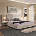 King Size Bed Frame with Storage, Luxury King Platform Bed Frame with Headboard, Velvet Fabric Upholstered Bedframe with LED Lights, Solid Frame & Bedside Table, No Box Spring Needed, Beige