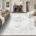 8x10 Vintage Washable Area Rugs Boho Medallion Large Distressed Retro Accent Carpet Floral Non-Slip Soft Low Pile Indoor Throw Rug for Living Room Bedroom Dining Room Office Kitchen, Gray