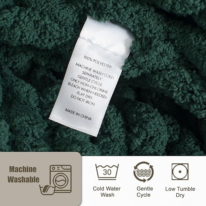 Chunky Knit Throw Blanket 50"X 60", 100% Handmade with Soft Chenille Yarn, 4.4lbs Thick Cable Knitted Blankets, Large Rope Knot Crochet Throws for Couch Sofa Bed Home Decor, Dark Green