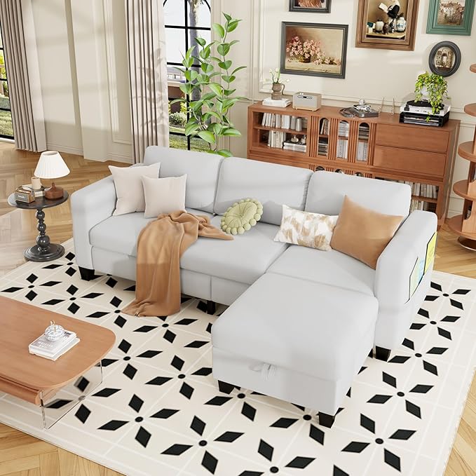 ZeeFu Sectional and Sofa Couches for Living Room - 78'' 3 Seater L-Shaped Modular Couch with Storage Ottoman - Modern Velevt Fabric Upholstered Sofa Set for Small Space Apartment Office