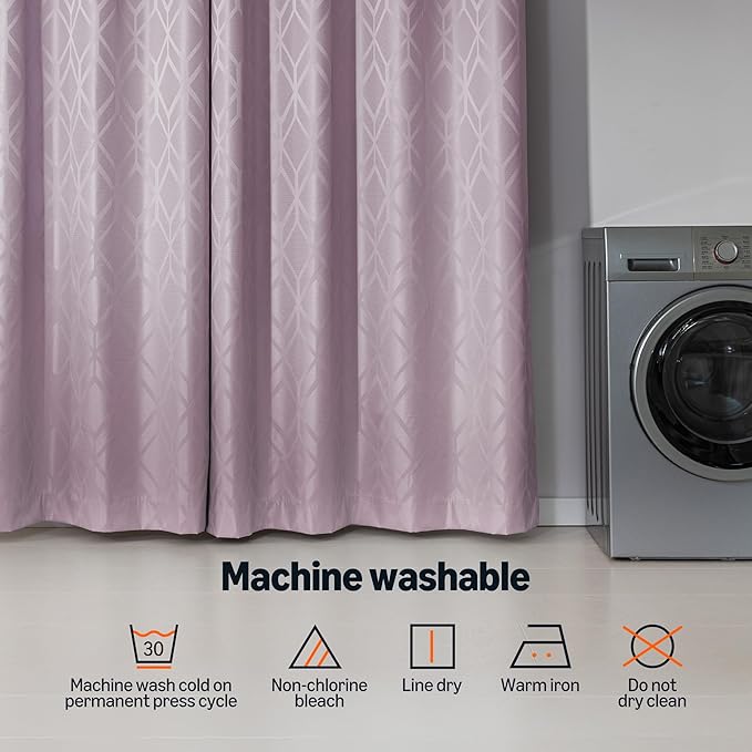 Amazon Basics Jacquard 2-Piece 100% Blackout Curtains, Living Room and Bedroom Drapes, Thermal Insulated Window Treatment, 52"x72", Pink