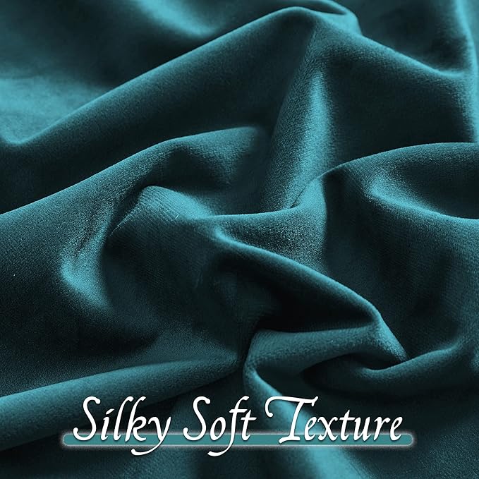 RYB Home Velvet Curtains 2 Panels Set 90 inches - Super Soft Durable Window Drapes Room Darkening Energy Smart Back Tab for Apartment Villa Room Backdrops, Peacock Blue, W52 x L90, 2 Panels