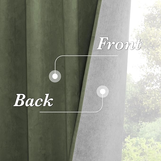 RYB HOME Blackout Velvet Curtains 108 inches Long, Total Light Blocking Room Darkening Thermal Insulated Back Tab Curtains for Nursery Bedroom, Sage Green, 52W x 108L, 2 Panels