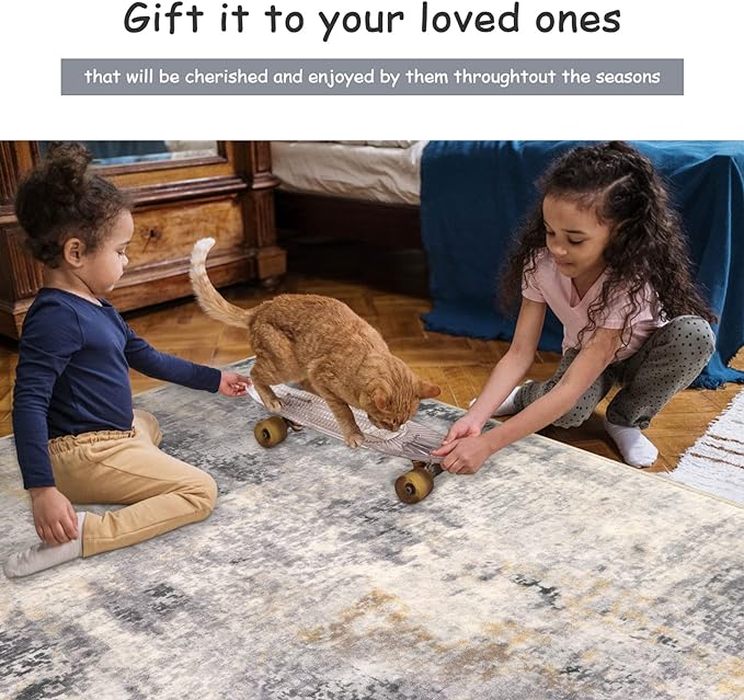 Lahome Modern Abstract Runner Rug - 2x6 Gray Washable Runners for Hallways Rugs for Living Room, Soft Non-Slip Contemporary Indoor Accent Laundry Room Carpet Runner for Gift Entryway Bedroom Door