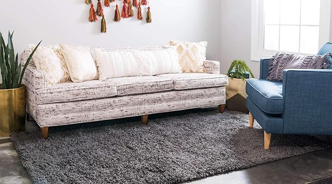 Unique Loom Solid Shag Collection Area Rug (8' x 11' Rectangle, Graphite Gray)