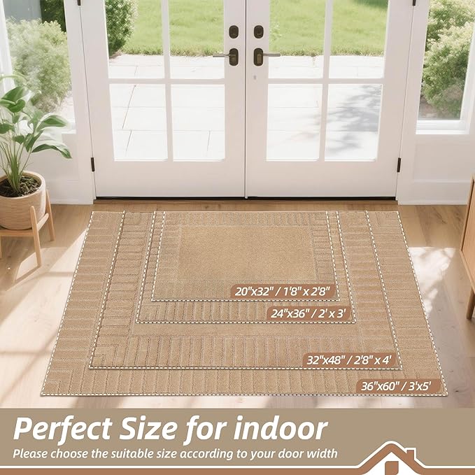 BEQHAUSE Door-Mat-Non-Slip Dirt Trapper Door Mats Low-Profile Front Door Mat Absorbent Floor Mats for Entryway Washable Mud Resistant Home Entrance Doormat,Taupe,24"x36"