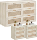 LEYAOYAO Rattan Dresser and Nightstand Sets 3 Piece, Boho Wood Dresser for Bedroom with 6 Drawers and Night Stand with 3 Drawer, Bedroom Furniture, Dressers & Chests of Drawers, Living Room, Hallway