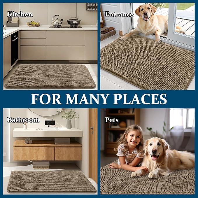 OLANLY Dog Door Mat for Muddy Paws 54x32, Absorbs Moisture and Dirt, Absorbent Non-Slip Washable Doormat, Quick Dry Chenille Mud Mat for Dogs, Entry Indoor Entryway Carpet for Inside Floor, Tan