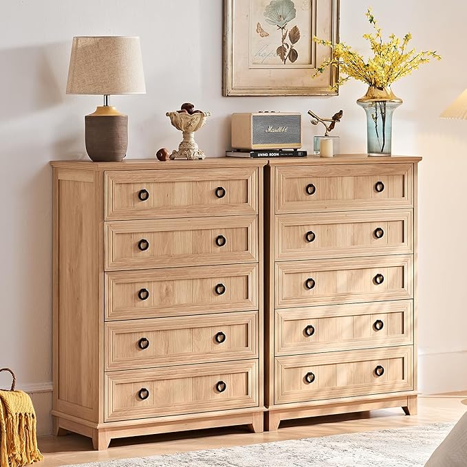 Farmhouse 5 Drawer Dresser for Bedroom, 42" Tall Small Dressers & Chest of Drawers, Rustic Wood Dresser with Metal Handle, Storage Organizer Closet for Living Room, Hallway, Entryway