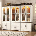Tall Farmhouse 6 Doors Armoire Wardrobe Closet with LED ,72" Freestanding Arched Wardrobe Closet Cabinet for Bedroom w Glass Doors/Drawers,Wooden Clothing Storage Cabinet,Closets for Bedroom(White)