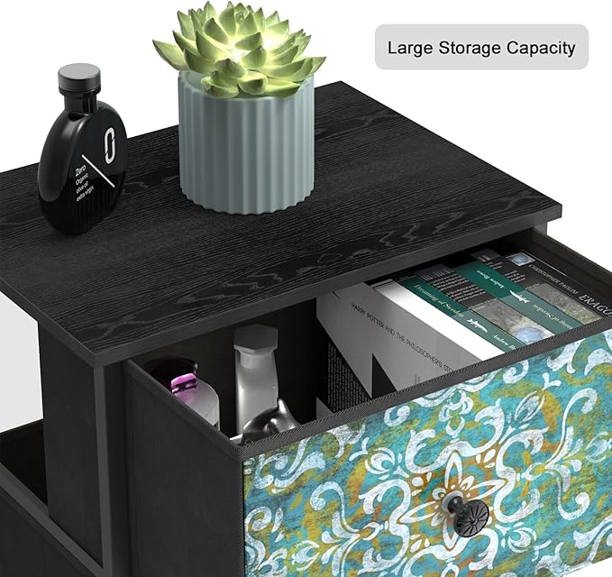 GiftGo Retro Dresser with Fabric Drawers Boho Mandala Flower Chest of Drawers Narrow Storage Tower for Small Spaces Gaps Bedroom Beautiful Nightstand Living Room Table (Mandala, 3 Drawers)