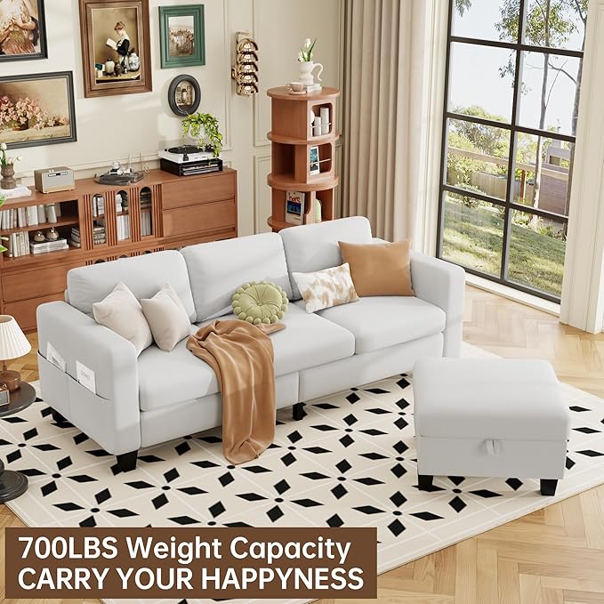 ZeeFu Sectional and Sofa Couches for Living Room - 78'' 3 Seater L-Shaped Modular Couch with Storage Ottoman - Modern Velevt Fabric Upholstered Sofa Set for Small Space Apartment Office