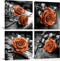 VANSEEING 4 Pieces Orange and Black Rose Flower Canvas Wall Art Floral Pictures Prints Modern Romantic Artwork Wall Decor for Valentine's Day Living Room Bedroom 12x12inchx4Pcs