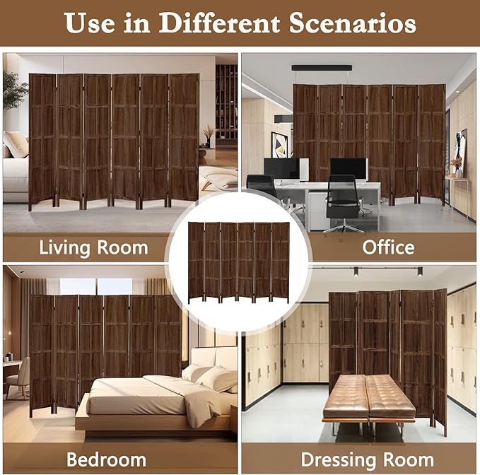 6 Panel Room Divider, 5.6Ft Wood Room Dividers and Folding Privacy Screens, Room Divider Wall Freestanding Room Partitions, Room Dividers Screen for Home Office Bedroom, Dark Brown