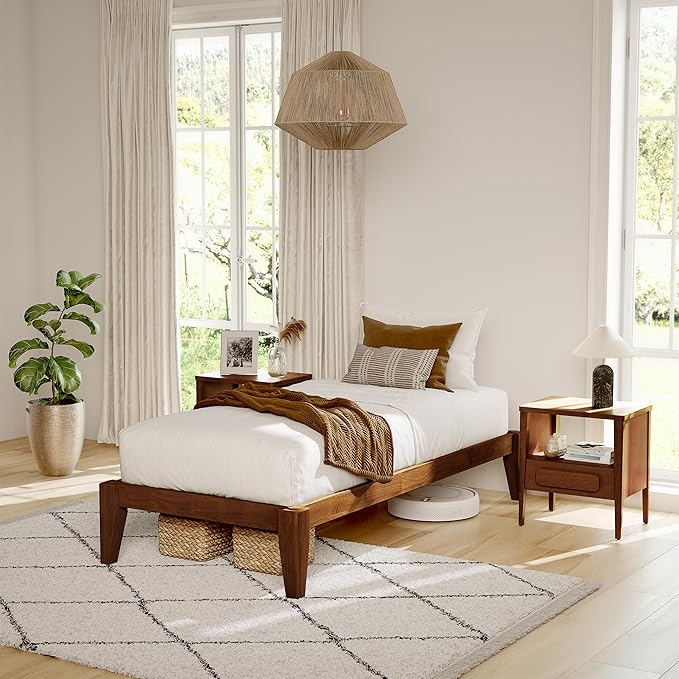 Thor Premium Solid Wood Bed Frame Twin XL, Platform Bed, Japanese Joinery Bed Frame, Wood Slat Support, No Box Spring Needed, Easy Assembly, Minimalist & Modern Style (Walnut)
