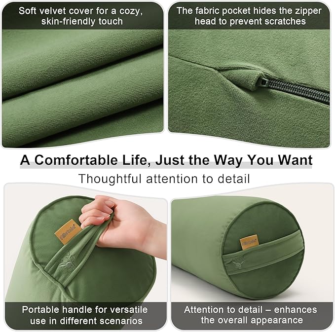 Bolster Pillow for Bed – Long Round Body Pillow for Adults, Cuddle Pillow for Sleeping, Full-Length Support,47.24 x 7.87 Inches,Olive Green