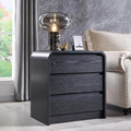 25" Tall Modern Nightstand with Charging Station, 23.6'' Wide Wood Bedside Table w/3 Storage Drawers, Small Dresser w/Curved Profile Design, End Table for Bedroom, Black