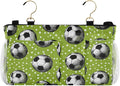 Bedside Caddy Hanging Bunk Bed Caddy Bed Organizer Hanging Pocket with 2 Hooks Bedside Storage Organizer Pocket Bag Holder Deep Green Soccer Balls Dots