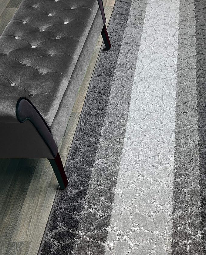 Custom Length Hallway Runner Rug,Slip Resistant,Flower Grey, 26 Inch X 3 feet, Doormat, Sold and Priced Per Foot