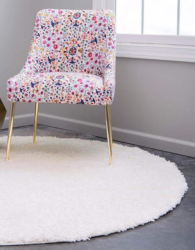 Unique Loom Solid Shag Collection Area Rug (3' 3" Round, Snow White)
