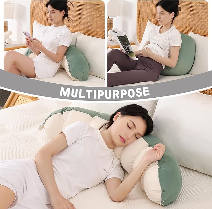 Peallow(Pat. Pend) – Long Round Body Pillow for Adults, Bolster Pillow for Sleeping, Soft and Supportive Pillow for Sleeping & Lumbar Support (Green-White, 39")