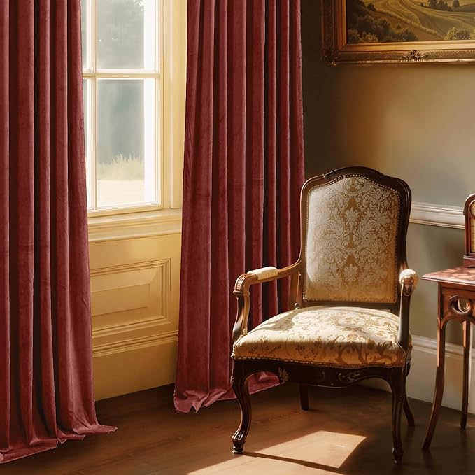 StangH Rust Curtains 90 inches - Luxury Velvet Holiday Home Decor Brick Red Light Blocking Backdrop Curtains Thick Window Covering for Bedroom, W52 x L90, 2 Panels