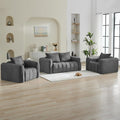 Corduroy Boneless Living Room Sets, Modern Upholstered Loveseat with 2 Signle Sofa Chairs, Comfy Deep Seat Cloud Sofa Couch Sets for Living Room, Grey