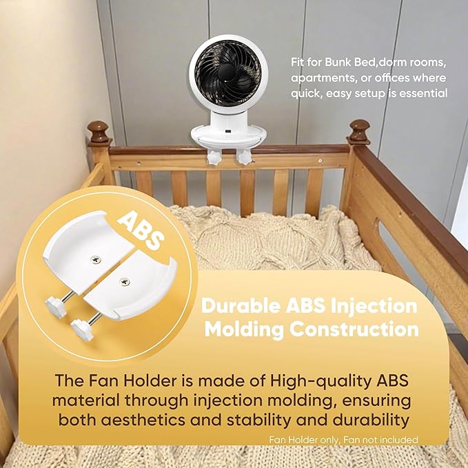 Yudylg Fan Holder Compatible with 8.27" Fan – Heavy Duty ABS Clip-On Holder for Bunk Bed, Desk & Headboard, Injection Molding Clamp with Anti-Slip Pad, Scratch Resistant & Space-Saving Design