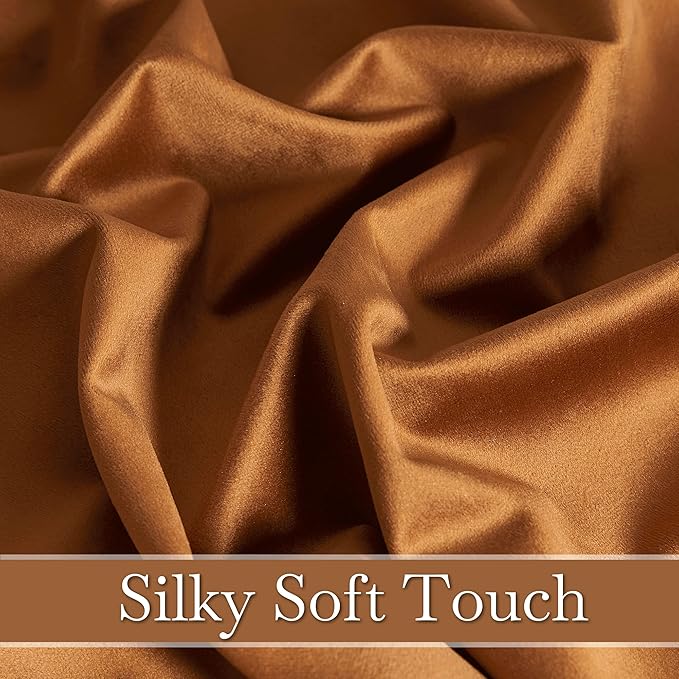 RYB HOME Fall Curtains Burnt Orange Velvet Curtains, Light Blocking, Thermal Insulated, Terracotta Luxury Window Treatment Privacy Backdrops for Bedroom Living Room, 52 inch x 84 inches, 2 Panels