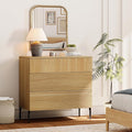 WAMPAT 31.5" W Fluted Dresser for Bedroom, Modern 3 Drawer Dresser TV Stand with Hidden Handles, Wooden Chest of Drawers Closet Clothes Storage Organizer for Bedroom, Living Room, Oak